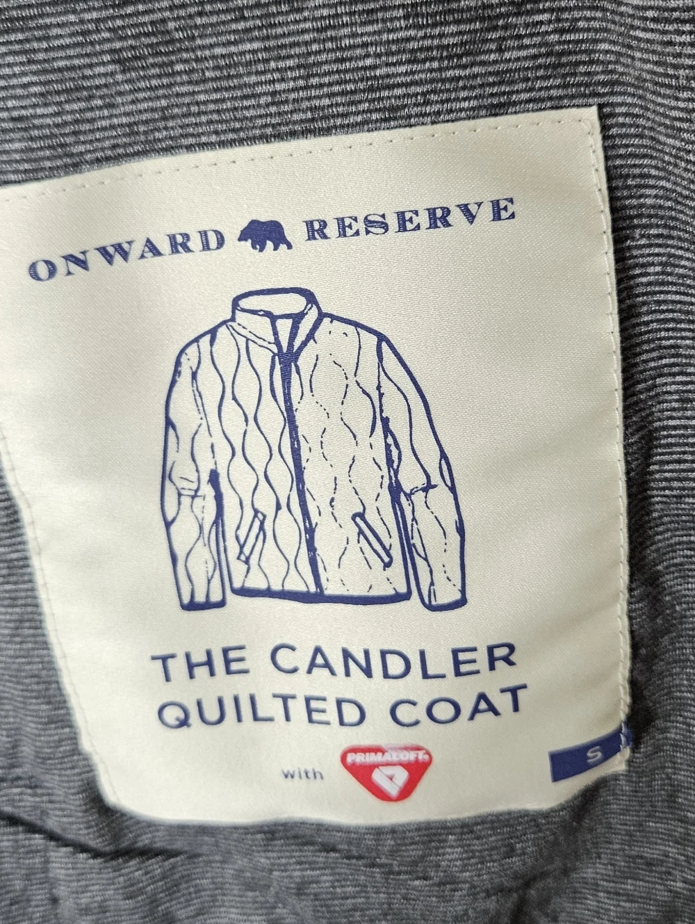 Onward Reserve Candler Quilted Coat Permaloft Blue Gray Zipper Snap Men's S